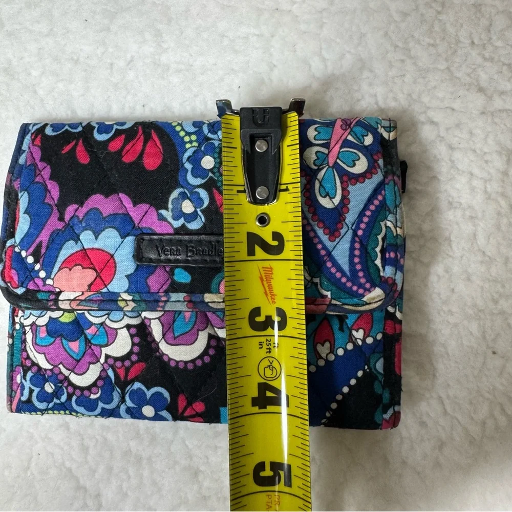 Vera Bradley Floral Trifold Wallet RFID Organizer Blue Pink - Picture 8 of 8